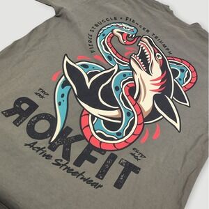 RokFit Fierce Struggle Street Tee Mens Large Olive Green Shark Snake USA